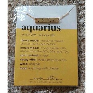 Aquarius Zodiac Bar Necklace 18K Gold Plated Ever Ellis 16" January 20 - Feb 18